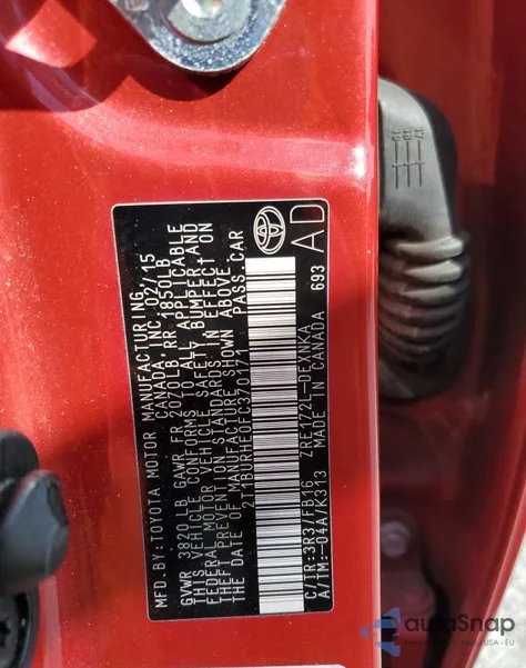 2015 Toyota Corolla L from USA, damaged, VIN 2T1BURHE0FC370171